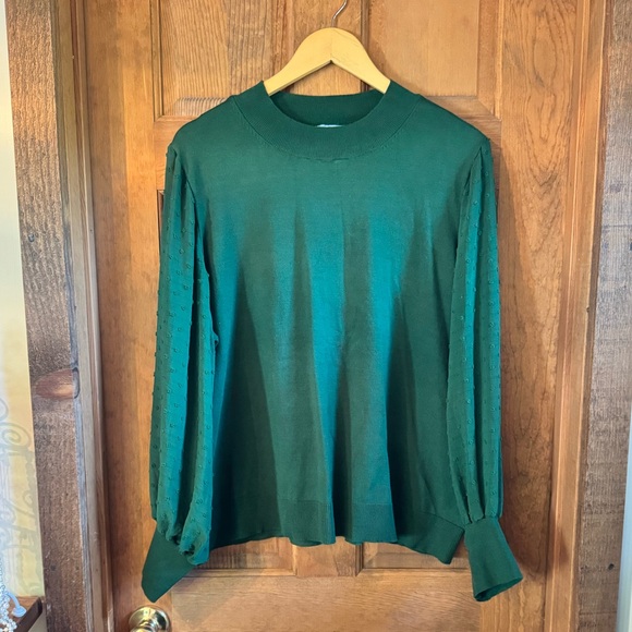 CeCe Mock Neck Clip Dot Sheer Sleeve Sweater - NWTs - Picture 1 of 15